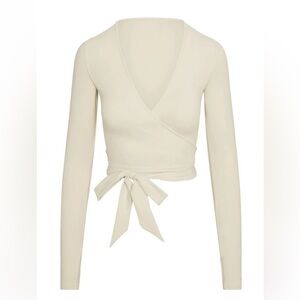 Monday Swimwear Ivory Wrap Tie Cropped Long Sleeve Top